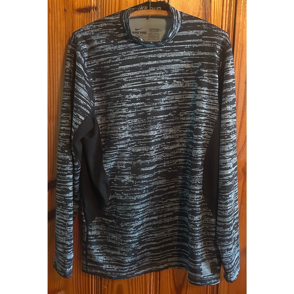 Nike Pro Combat Dri Fit T-Shirt Men's Black Large Camo Long Sleeve Mock Neck